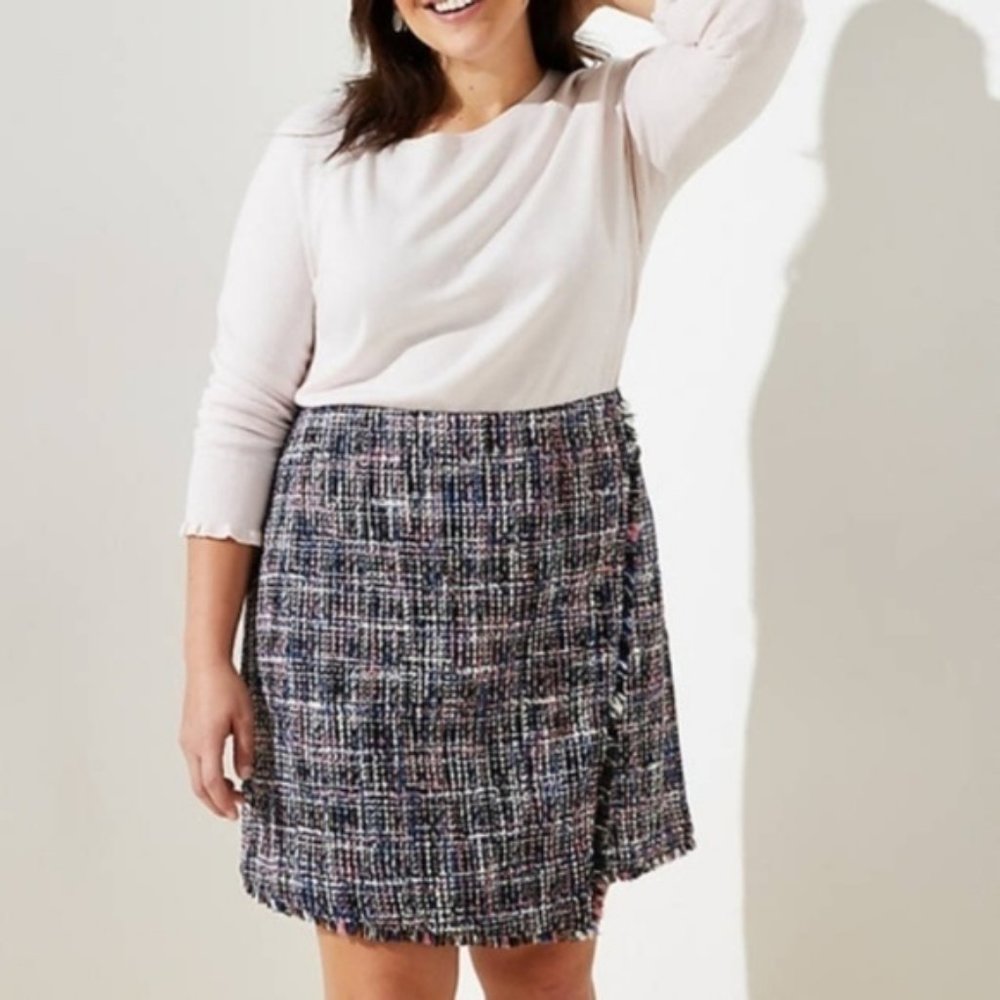 NEW Loft Plus Women's Tweed Skirt Wrap like Style Zip Closure Plus Size 16